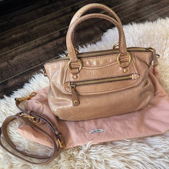 Vintage Miu Miu Distressed Leather Handbag with Swarovski Crystal Charm - Rare R - Picture 5 of 10